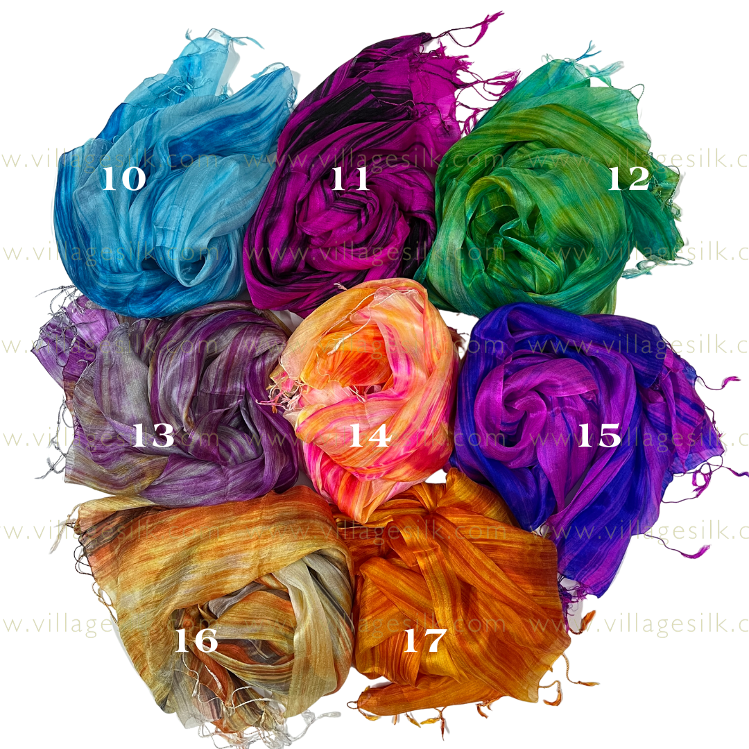 SILK SCARF |100% Natural Mulberry silk| Tassels Silk Scarves| Hand-dyed silk| Twisting Fringe Silk Scarves| Handmade Scarves| Made in Vietnam