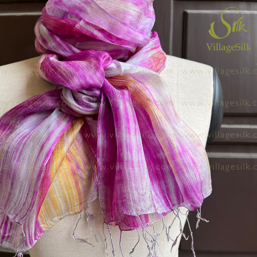 SILK SCARF |100% Natural Mulberry silk| Tassels Silk Scarves| Hand-dyed silk| Twisting Fringe Silk Scarves| Handmade Scarves| Made in Vietnam