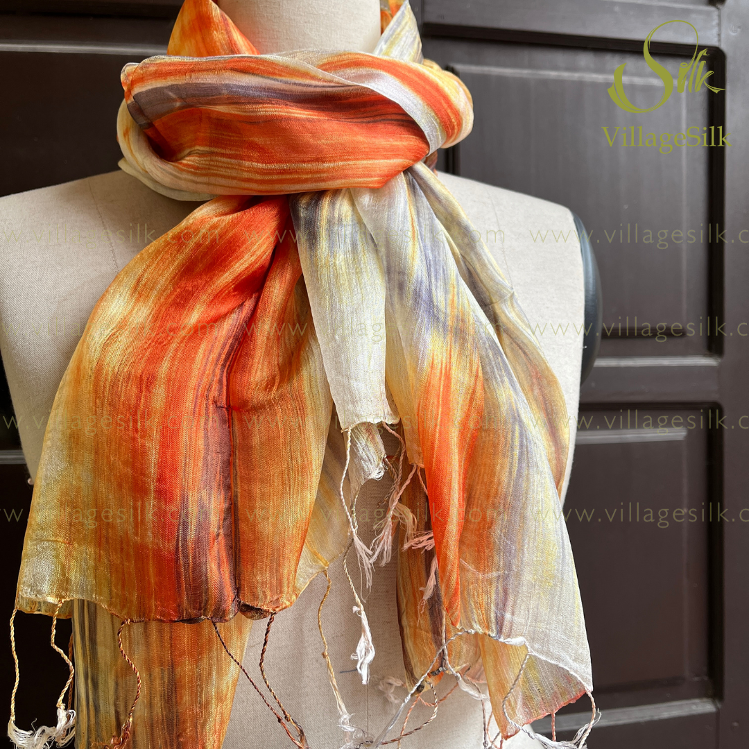 SILK SCARF |100% Natural Mulberry silk| Tassels Silk Scarves| Hand-dyed silk| Twisting Fringe Silk Scarves| Handmade Scarves| Made in Vietnam