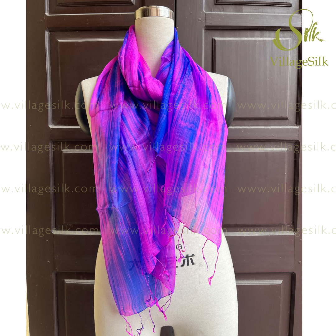 SILK SCARF |100% Natural Mulberry silk| Tassels Silk Scarves| Hand-dyed silk| Twisting Fringe Silk Scarves| Handmade Scarves| Made in Vietnam
