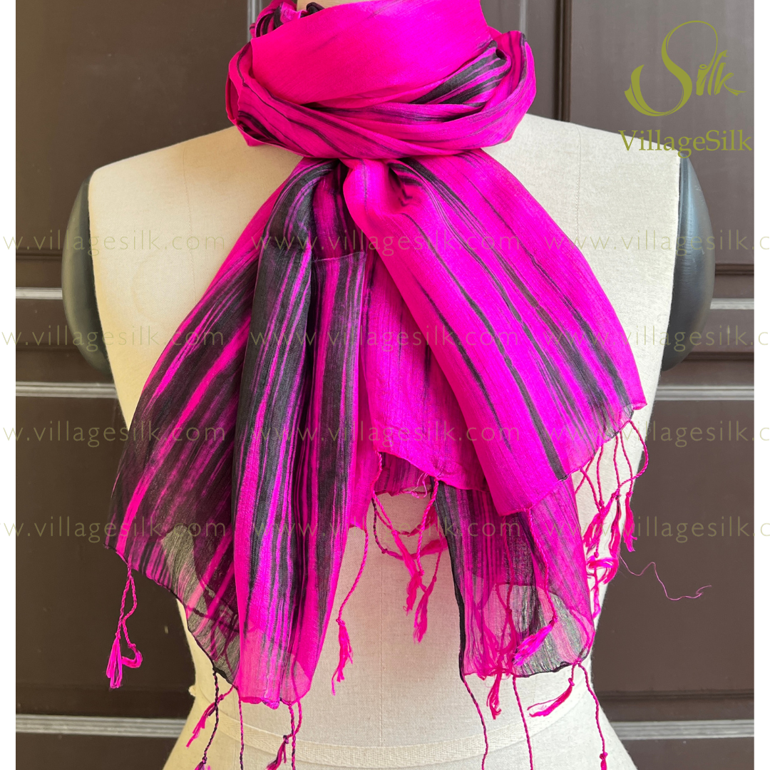 SILK SCARF |100% Natural Mulberry silk| Tassels Silk Scarves| Hand-dyed silk| Twisting Fringe Silk Scarves| Handmade Scarves| Made in Vietnam