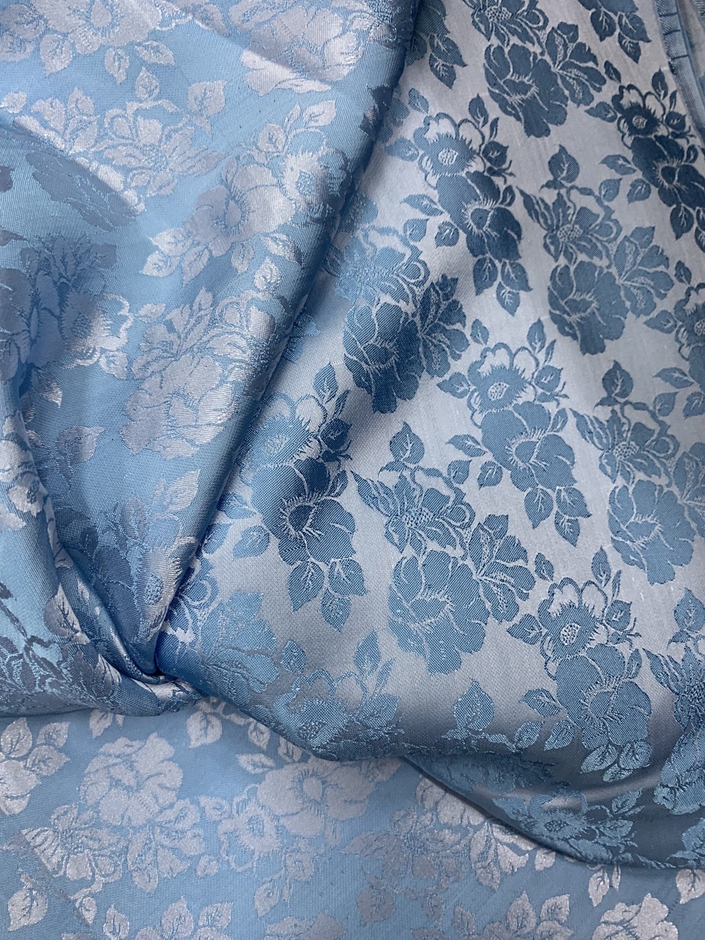 Baby Blue Silk with Flowers - PURE MULBERRY SILK fabric by the yard - Floral Silk -Luxury Silk - Natural silk - Handmade in VietNam- Silk with Design