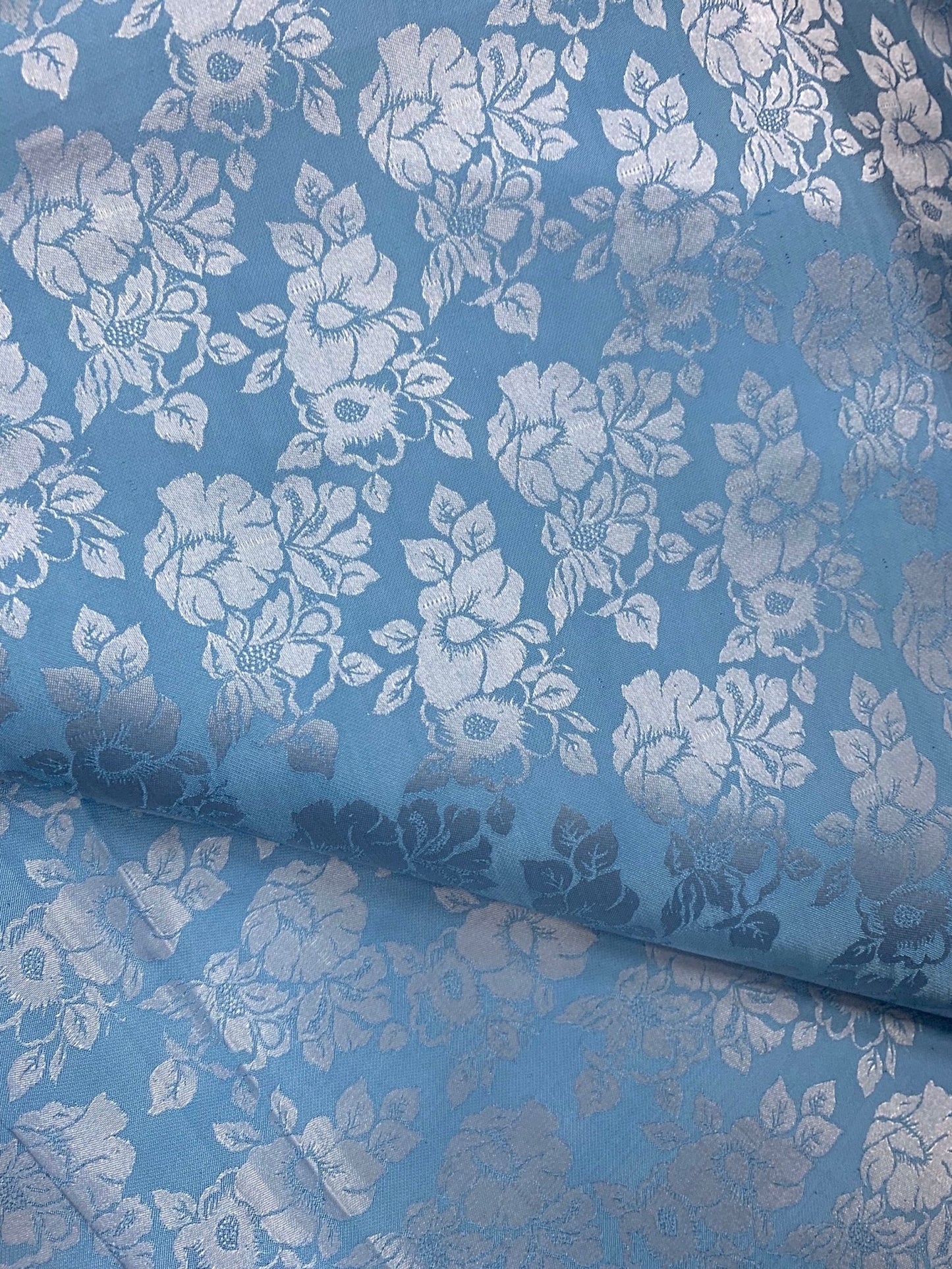 Baby Blue Silk with Flowers - PURE MULBERRY SILK fabric by the yard - Floral Silk -Luxury Silk - Natural silk - Handmade in VietNam- Silk with Design
