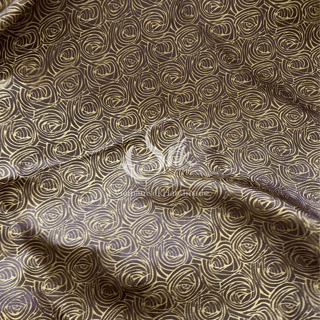 Bronze Brown Silk with Cabbage Flowers -PURE MULBERRY SILK fabric by the yard - Floral Silk -Luxury Silk - Natural silk - Handmade in VietNam