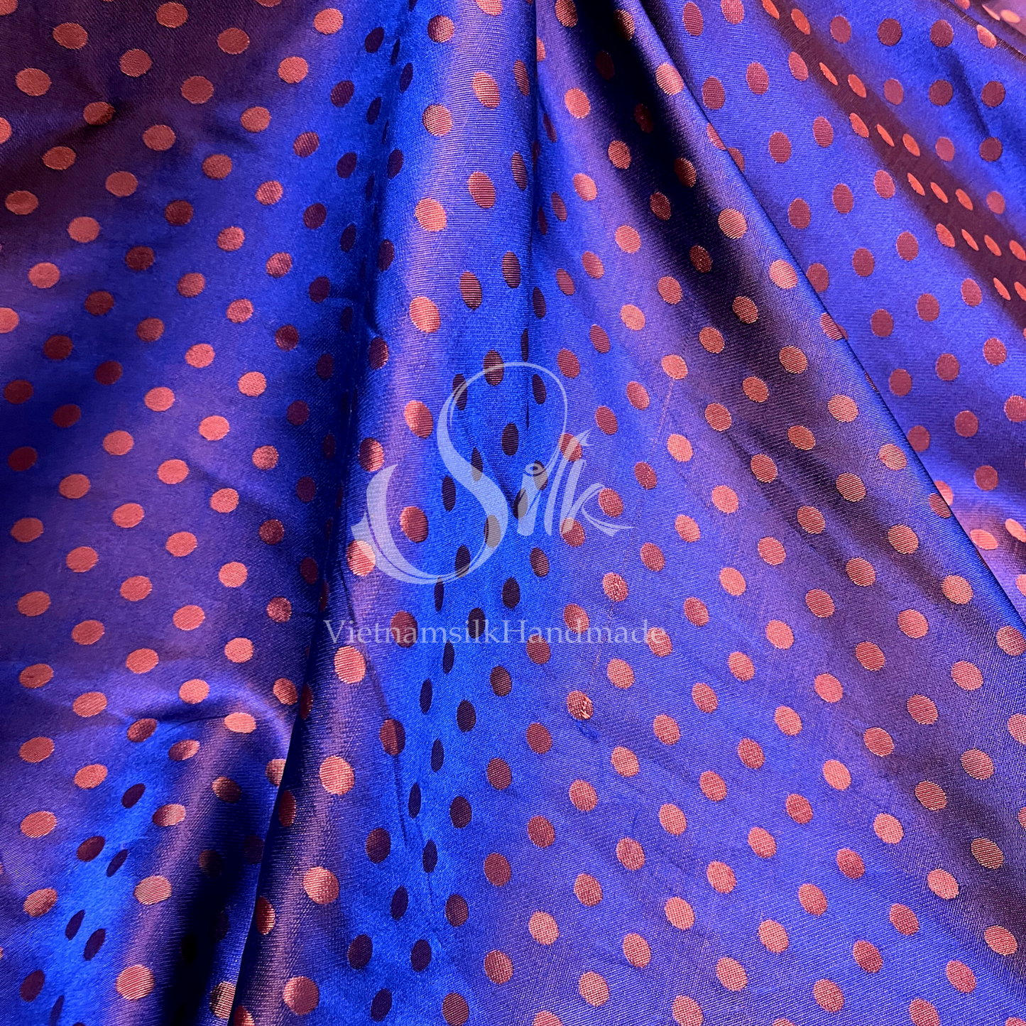 Orange bronze dot silk - PURE MULBERRY SILK fabric by the yard - Polkadot silk -Luxury Silk - Natural silk - Handmade in VietNam- Silk with Design
