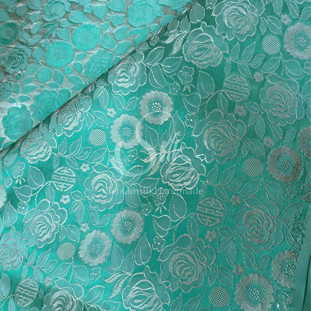 Turquoise Silk fabric by the yard - Natural silk - Pure Mulberry Silk