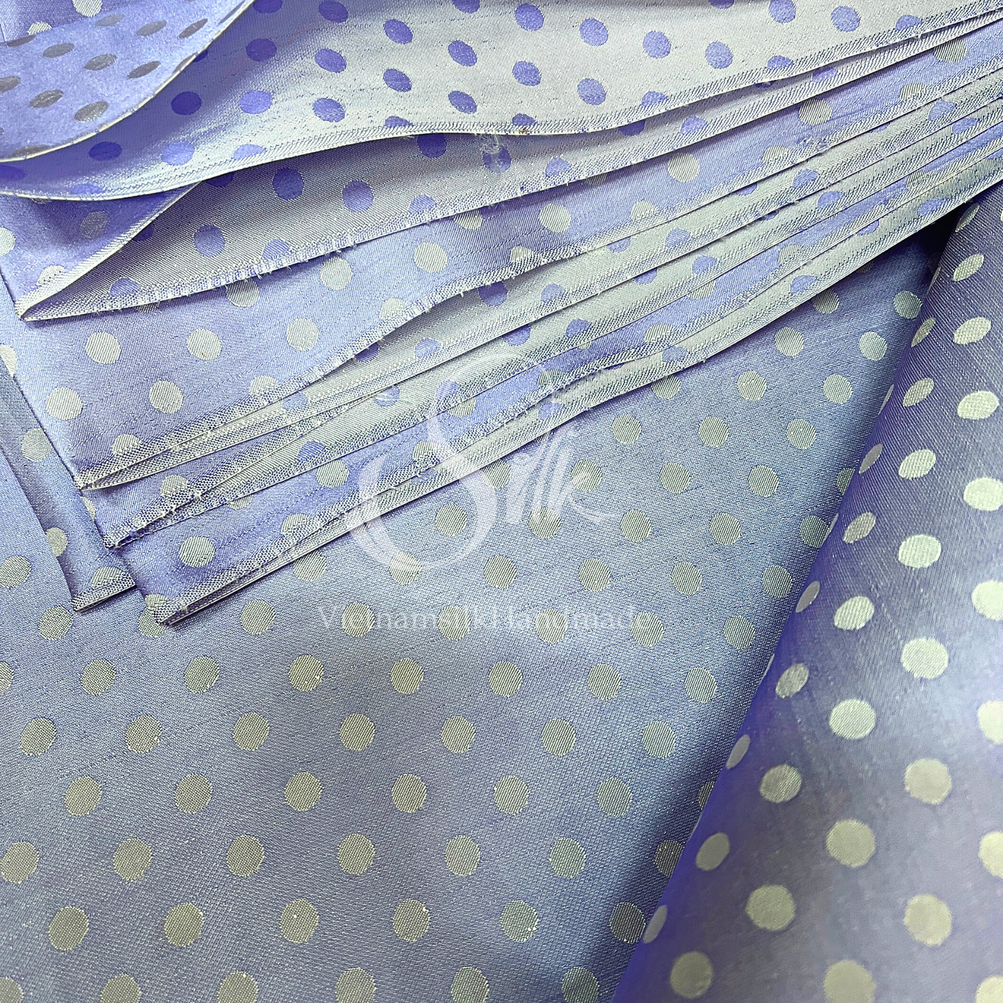 Light Purple dot silk - PURE MULBERRY SILK fabric by the yard - Polkadot silk -Luxury Silk - Natural silk - Handmade in VietNam- Silk with Design