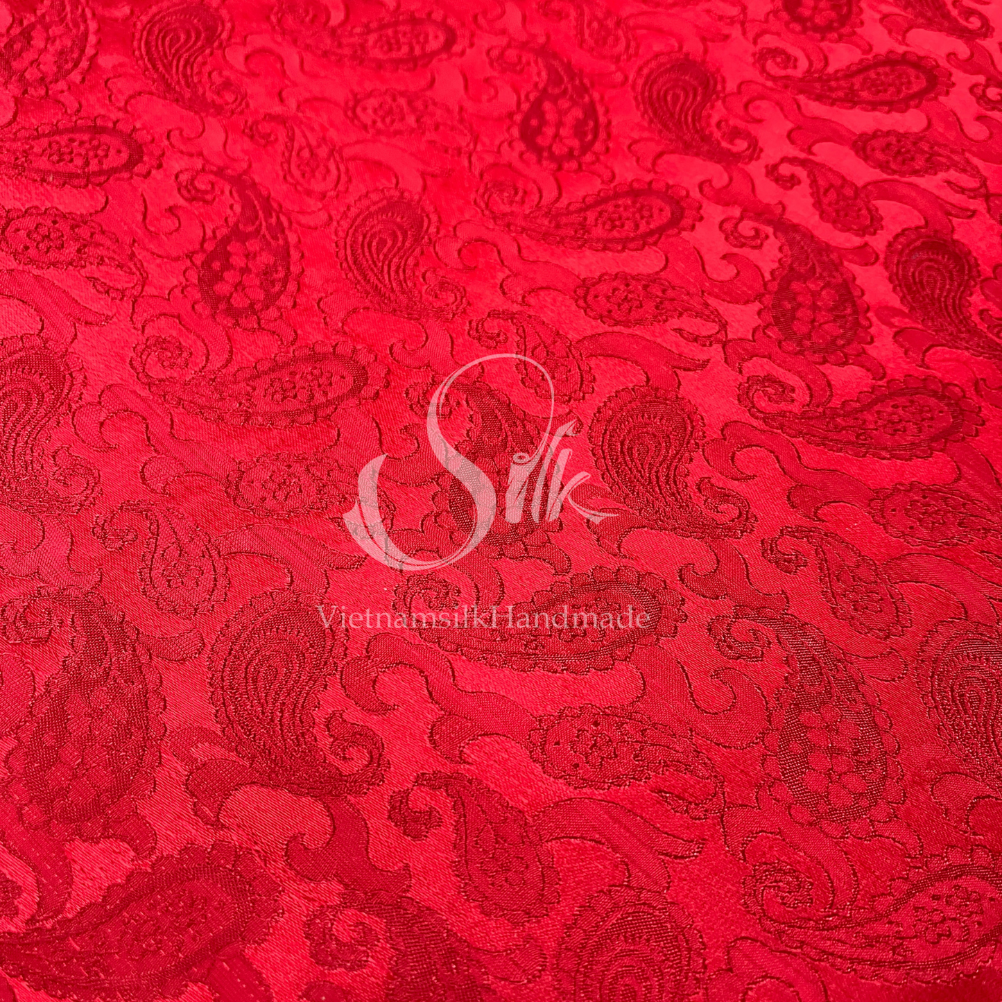 Red silk with Paisley design - PURE MULBERRY SILK fabric by the yard - Luxury Silk - Natural silk - Handmade in VietNam- Silk with Design
