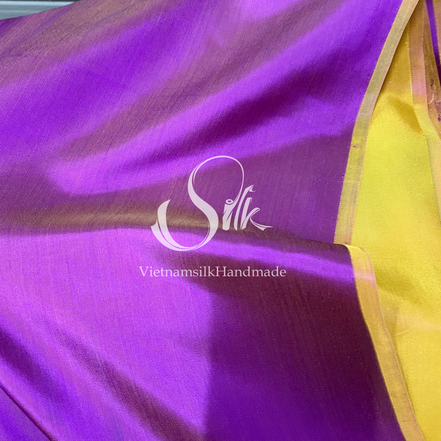 Purple Yellow Plain silk - PURE MULBERRY SILK fabric by the yard - Luxury silk fabric - Natural silk - Handmade in VietNam