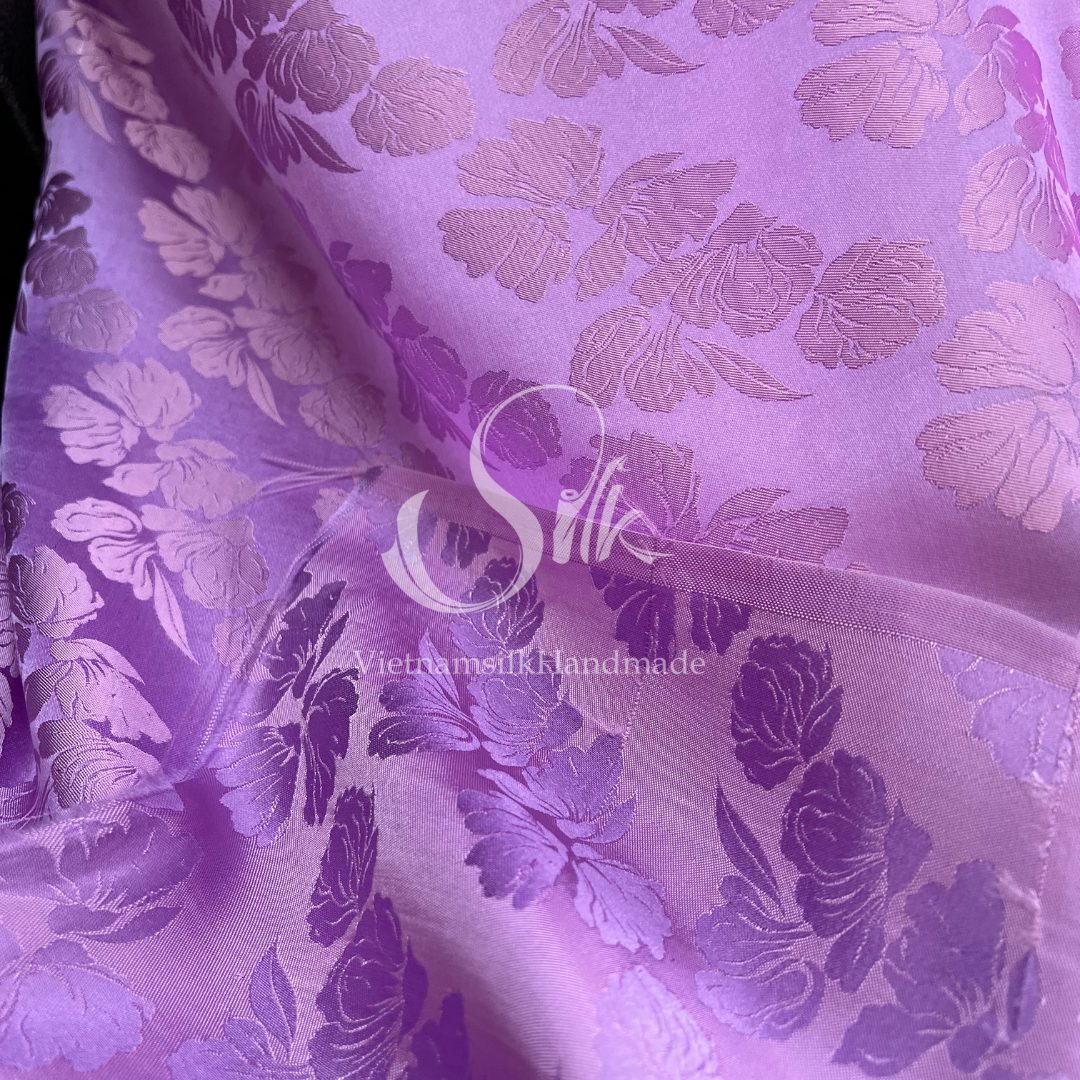 Purple Silk with Big Flowers - PURE MULBERRY SILK fabric by the yard -  Floral Silk -Luxury Silk - Natural silk - Handmade in VietNam