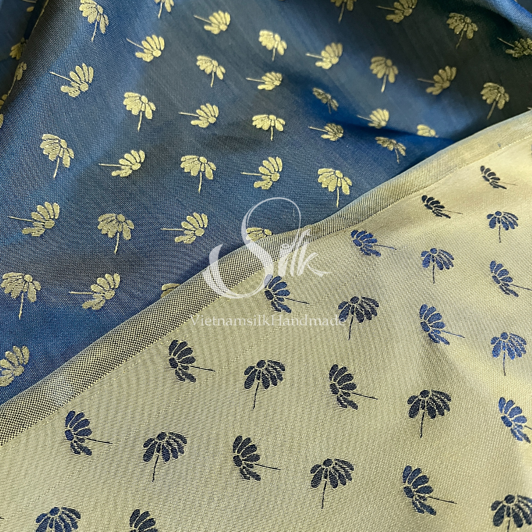 Silk with Dandelion Flowers - PURE MULBERRY SILK fabric by the yard -  Floral Silk -Luxury Silk - Natural silk - Handmade in VietNam- Silk with Design