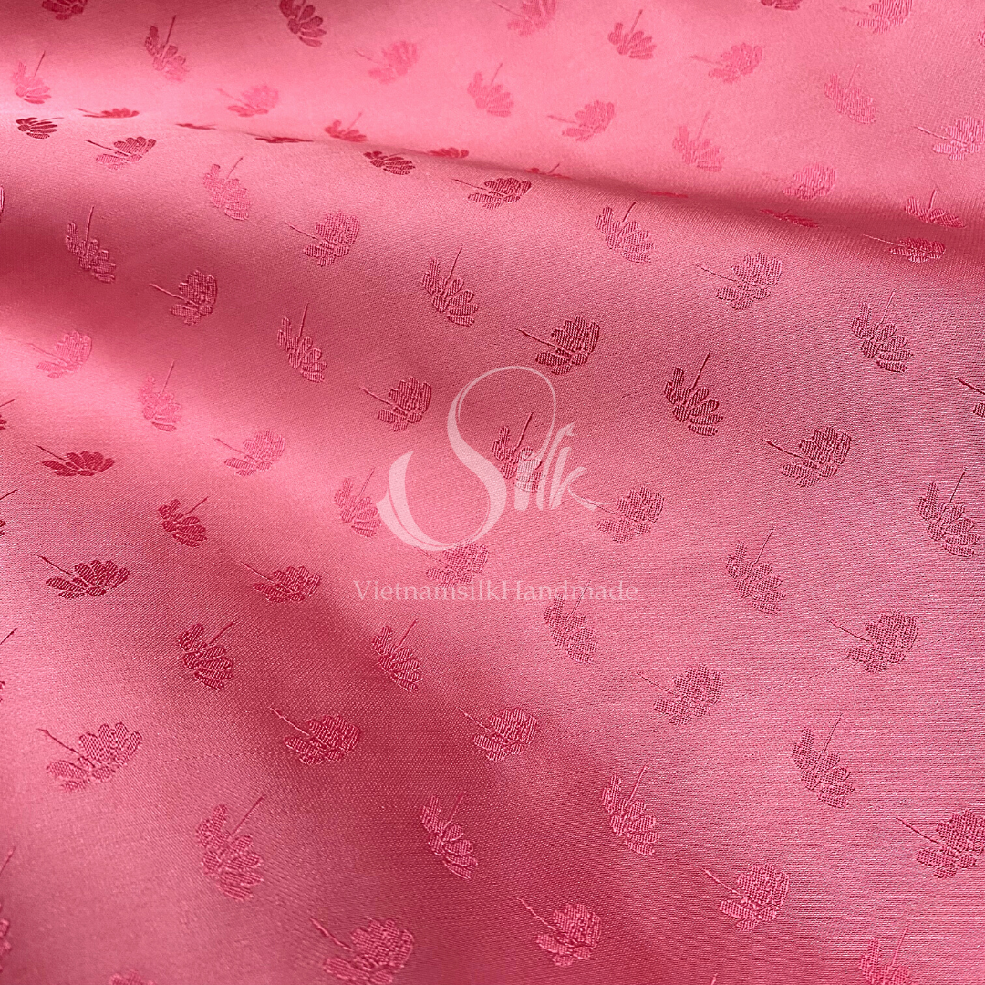 Pink Silk with Dandelion Flowers - PURE MULBERRY SILK fabric by the yard -  Floral Silk -Luxury Silk - Natural silk - Handmade in VietNam