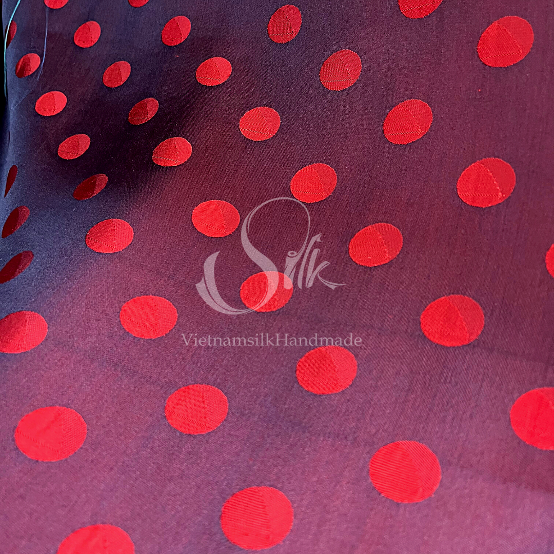 Red Black Silk with Big Dots - PURE MULBERRY SILK fabric by the yard - Polkadot silk -Luxury Silk - Natural silk - Handmade in VietNam