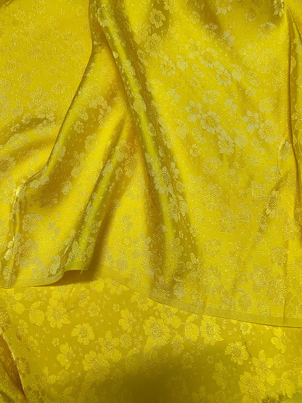 Yellow Floral Silk - PURE MULBERRY SILK fabric by the yard - Yellow silk with flowers - Floral Silk -Luxury Silk - Natural silk - Handmade in VietNam