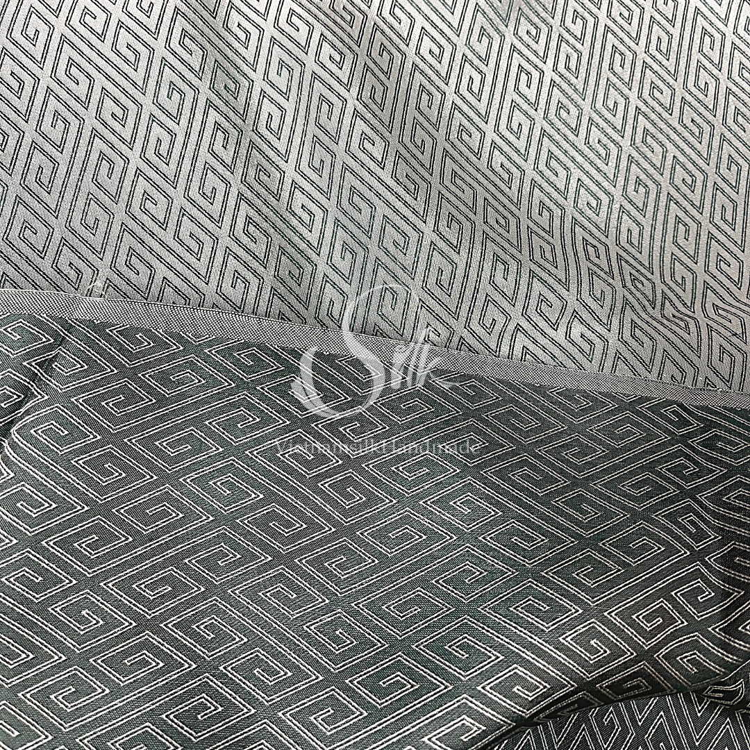 Gray Silk with Plaid pattern - PURE MULBERRY SILK fabric by the yard -Luxury Silk - Natural silk - Handmade in VietNam- Silk with Design