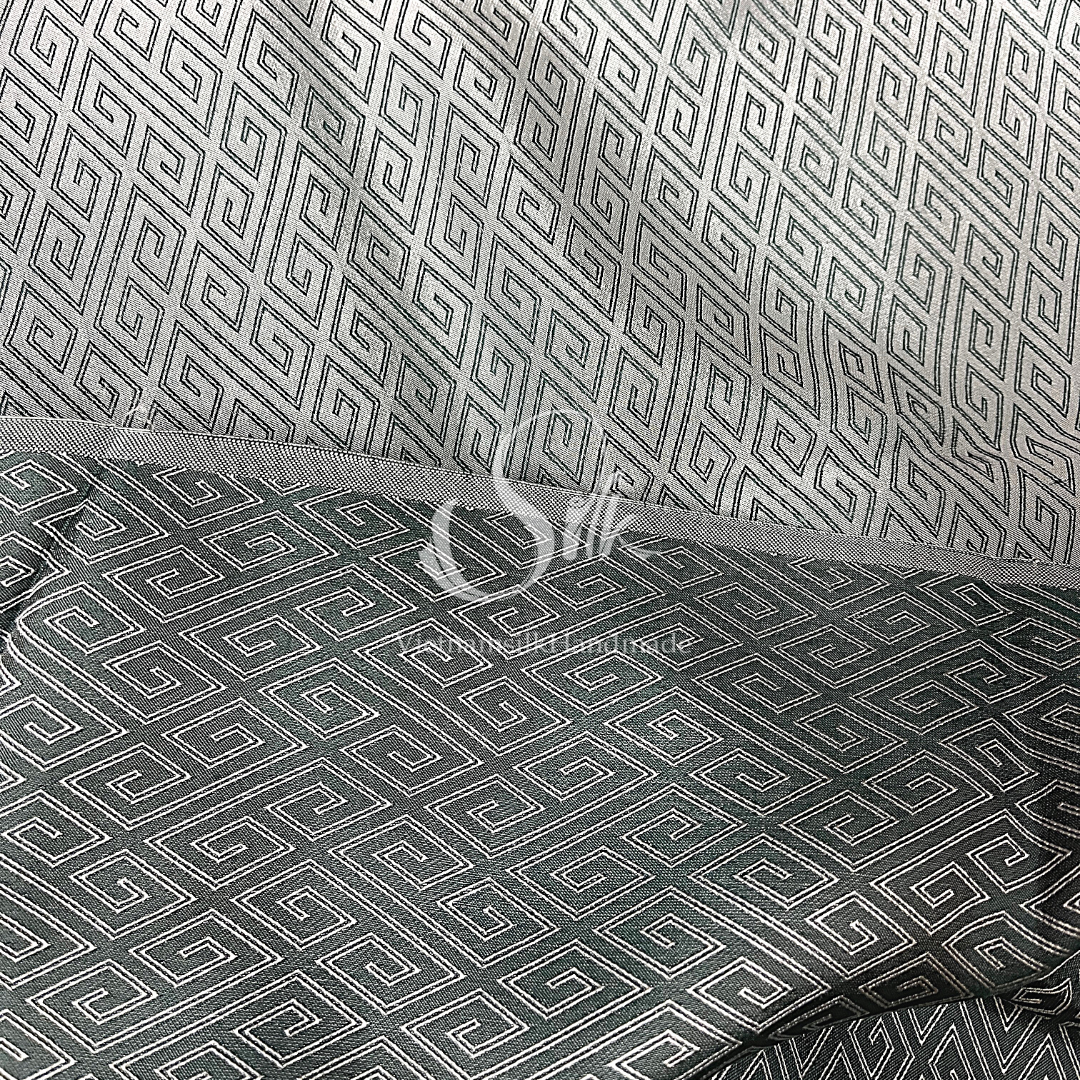 Gray Silk with Plaid pattern - PURE MULBERRY SILK fabric by the yard -Luxury Silk - Natural silk - Handmade in VietNam- Silk with Design
