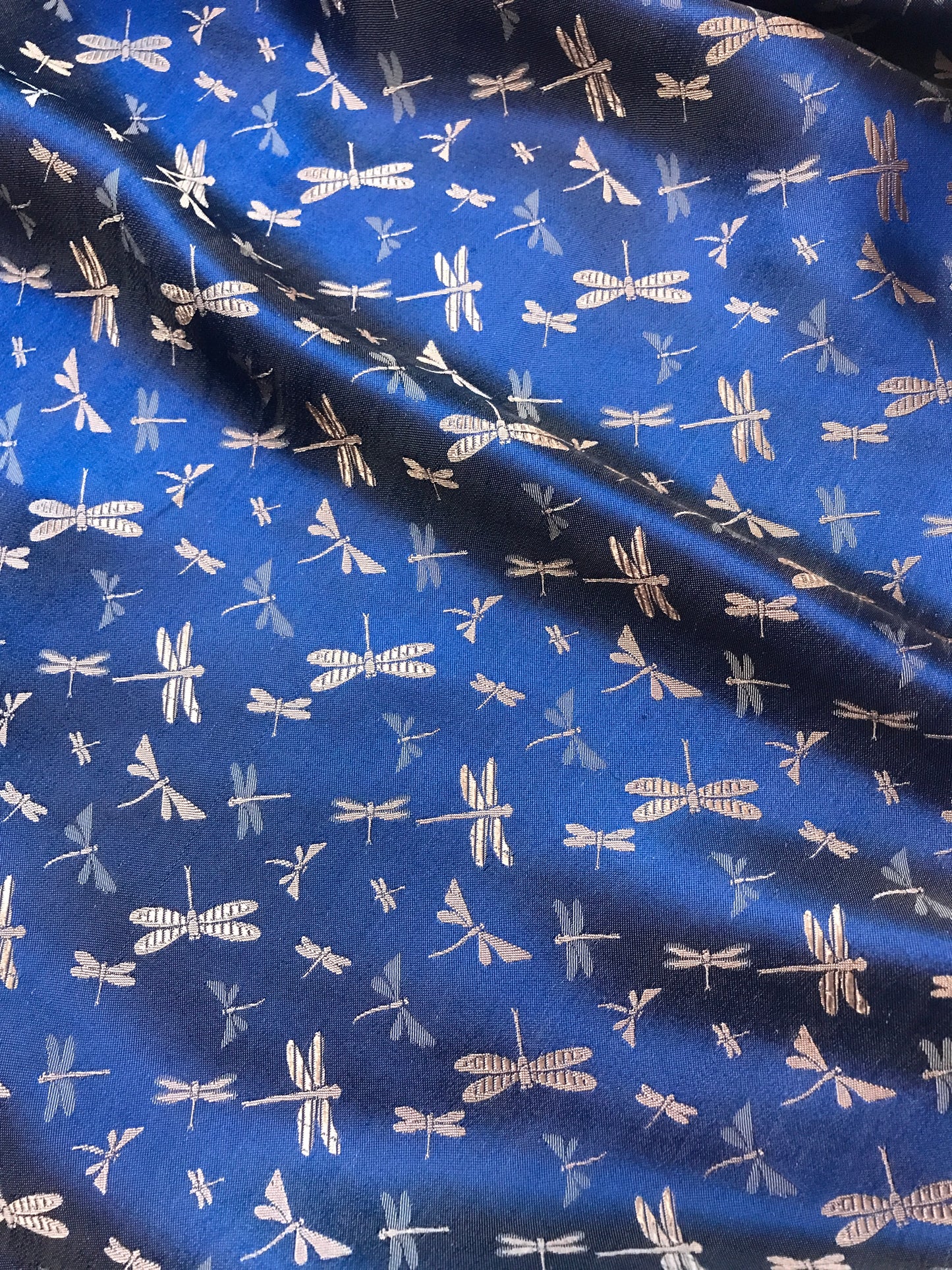 Navy silk with Bronze Dragonfly patterns - PURE MULBERRY SILK fabric by the yard - Gragonfly silk -Luxury Silk - Natural silk - Handmade in VietNam
