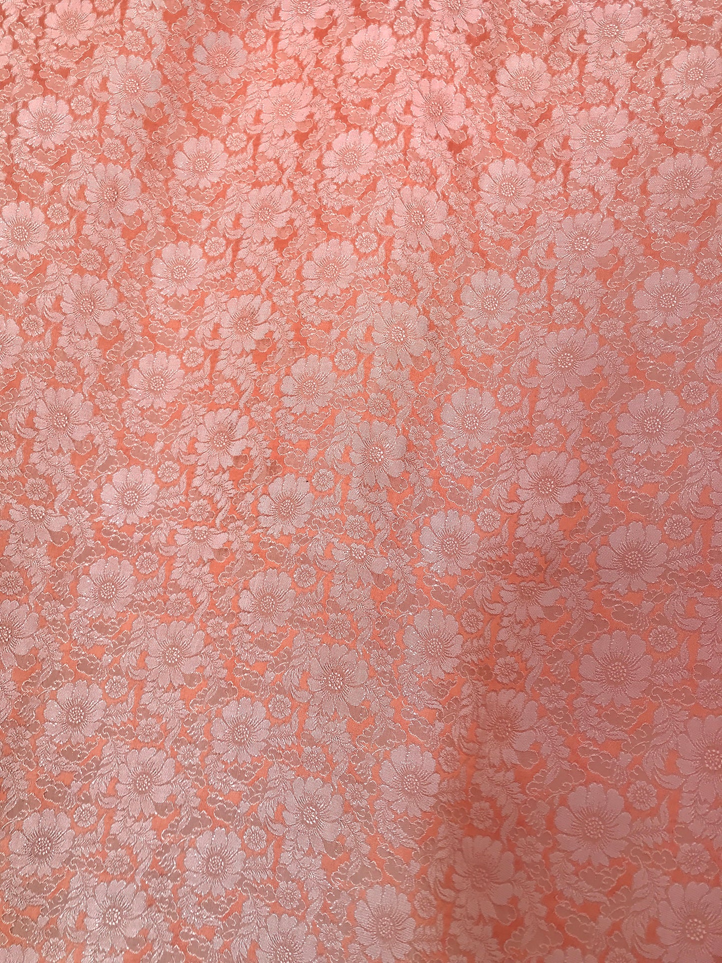 Melon Orange silk with Daisy chrysanthemums - PURE MULBERRY SILK fabric by the yard -  Floral Silk -Luxury Silk - Natural silk - Handmade in VietNam