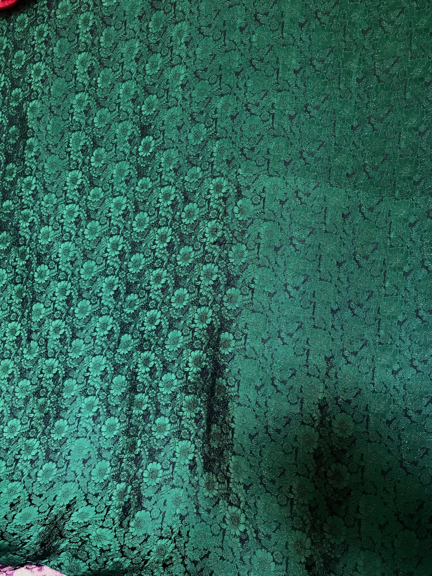 Dark green silk with Daisy chrysanthemums - PURE MULBERRY SILK fabric by the yard - Floral Silk -Luxury Silk - Natural silk - Handmade in VietNam