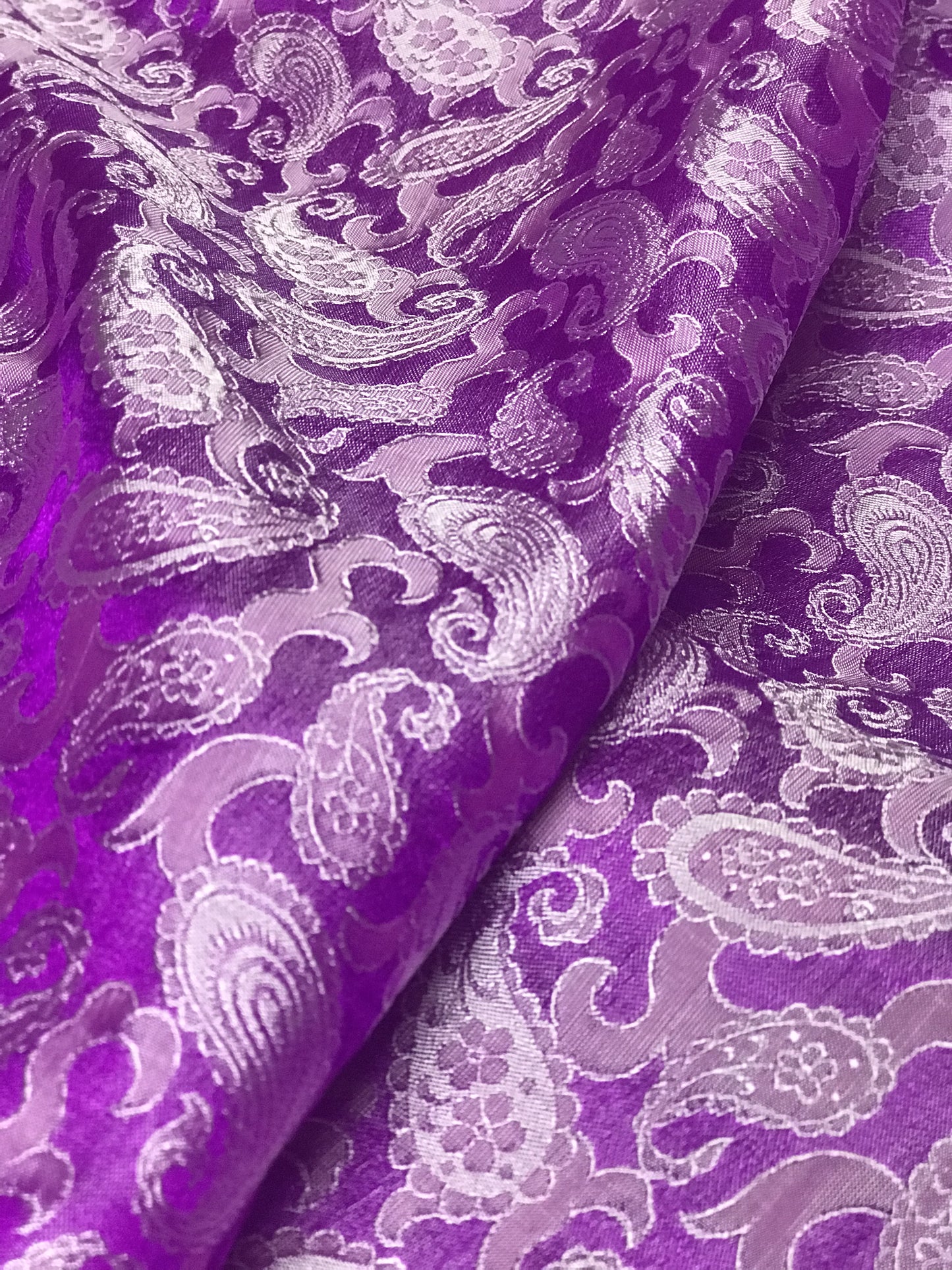 Purple Paisley Silk - PURE MULBERRY SILK fabric by the yard - Luxury Silk - Natural silk - Handmade in VietNam- Silk with Design