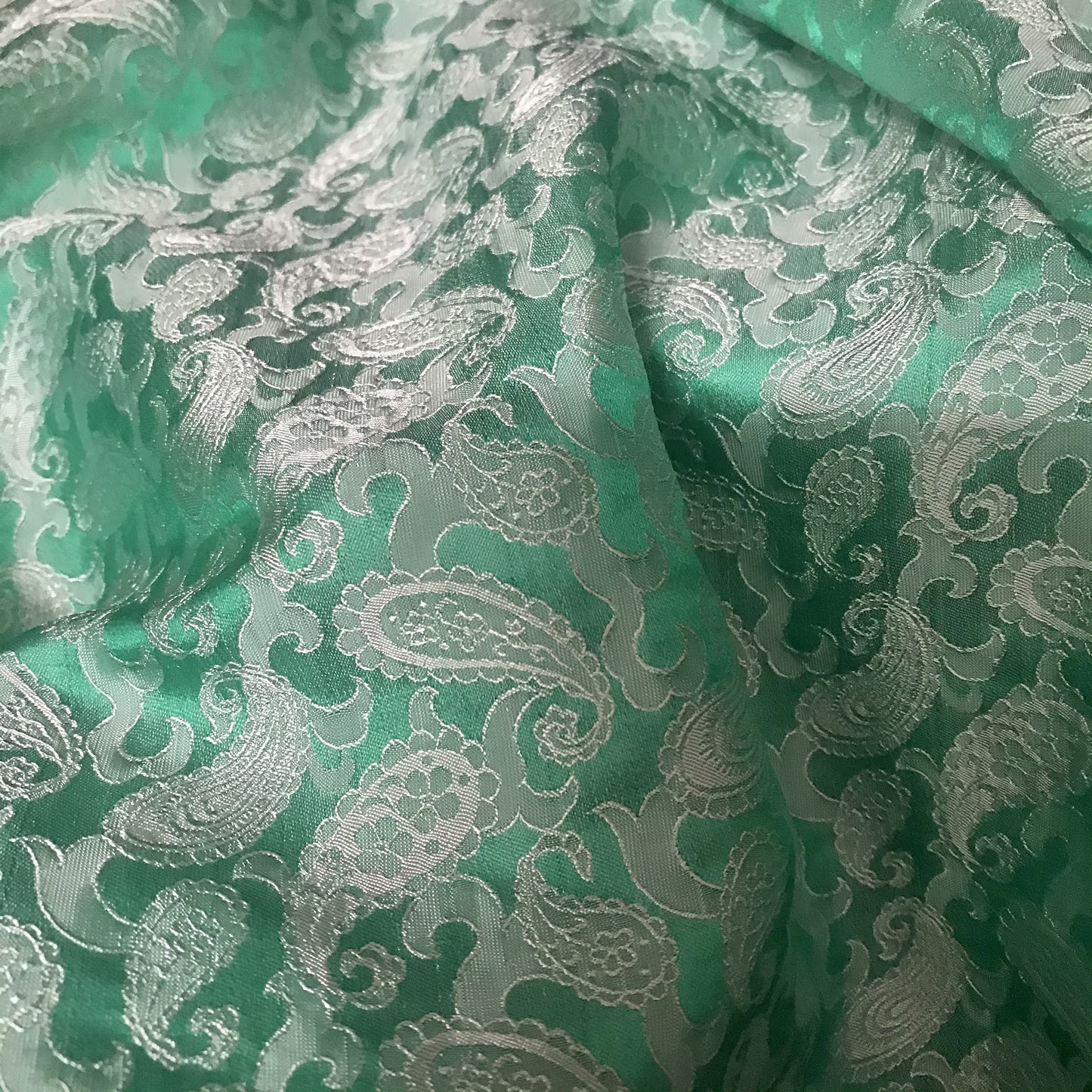Green Mint Paisley Silk - PURE MULBERRY SILK fabric by the yard - Luxury Silk - Natural silk - Handmade in VietNam- Silk with Design