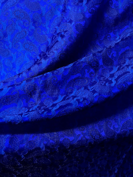 Navy Paisley design Silk - PURE MULBERRY SILK fabric by the yard - Luxury Silk - Natural silk - Handmade in VietNam- Silk with Design