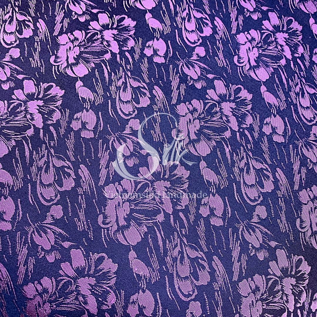 Purple Silk with Flowers - PURE MULBERRY SILK fabric by the yard - Floral Silk -Luxury Silk - Natural silk - Handmade in VietNam