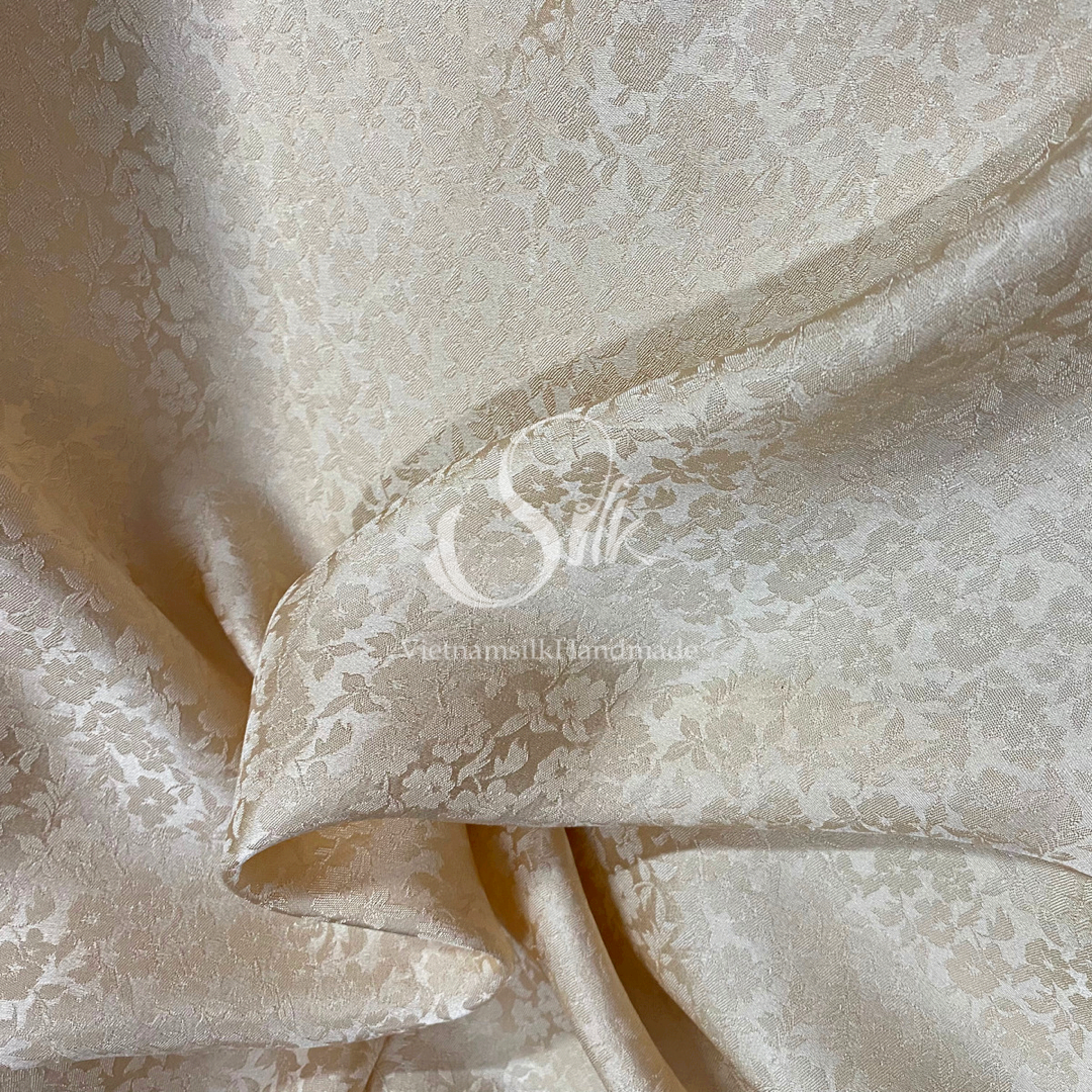 Premium Silk Fabric - Beige Floral Silk - HIGH-GRADE - 100% Mulberry S