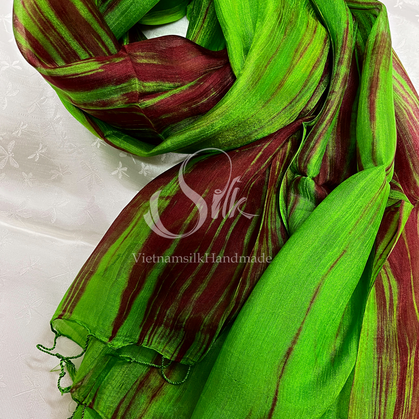 SILK SCARF |100% Natural Mulberry silk| Tassels Silk Scarves| Hand-dyed silk| Twisting Fringe Silk Scarves| Handmade Scarves| Made in Vietnam