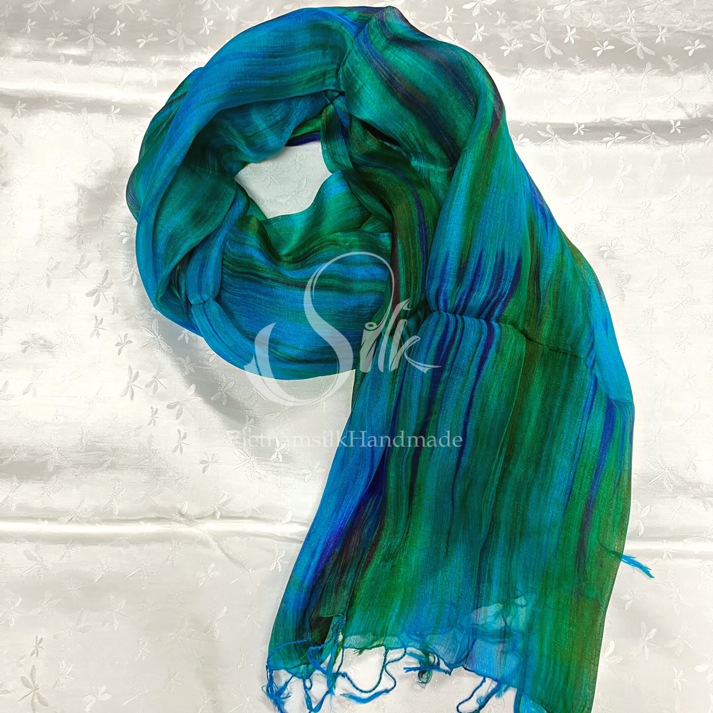 SILK SCARF |100% Natural Mulberry silk| Tassels Silk Scarves| Hand-dyed silk| Twisting Fringe Silk Scarves| Handmade Scarves| Made in Vietnam
