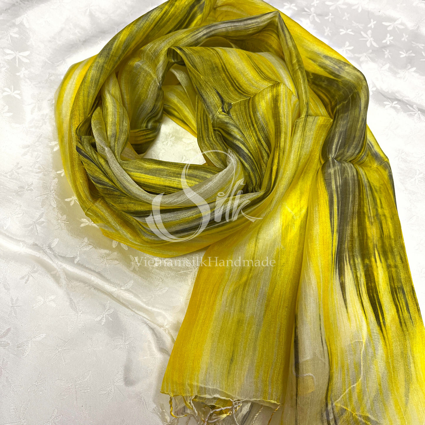SILK SCARF |100% Natural Mulberry silk| Tassels Silk Scarves| Hand-dyed silk| Twisting Fringe Silk Scarves| Handmade Scarves| Made in Vietnam