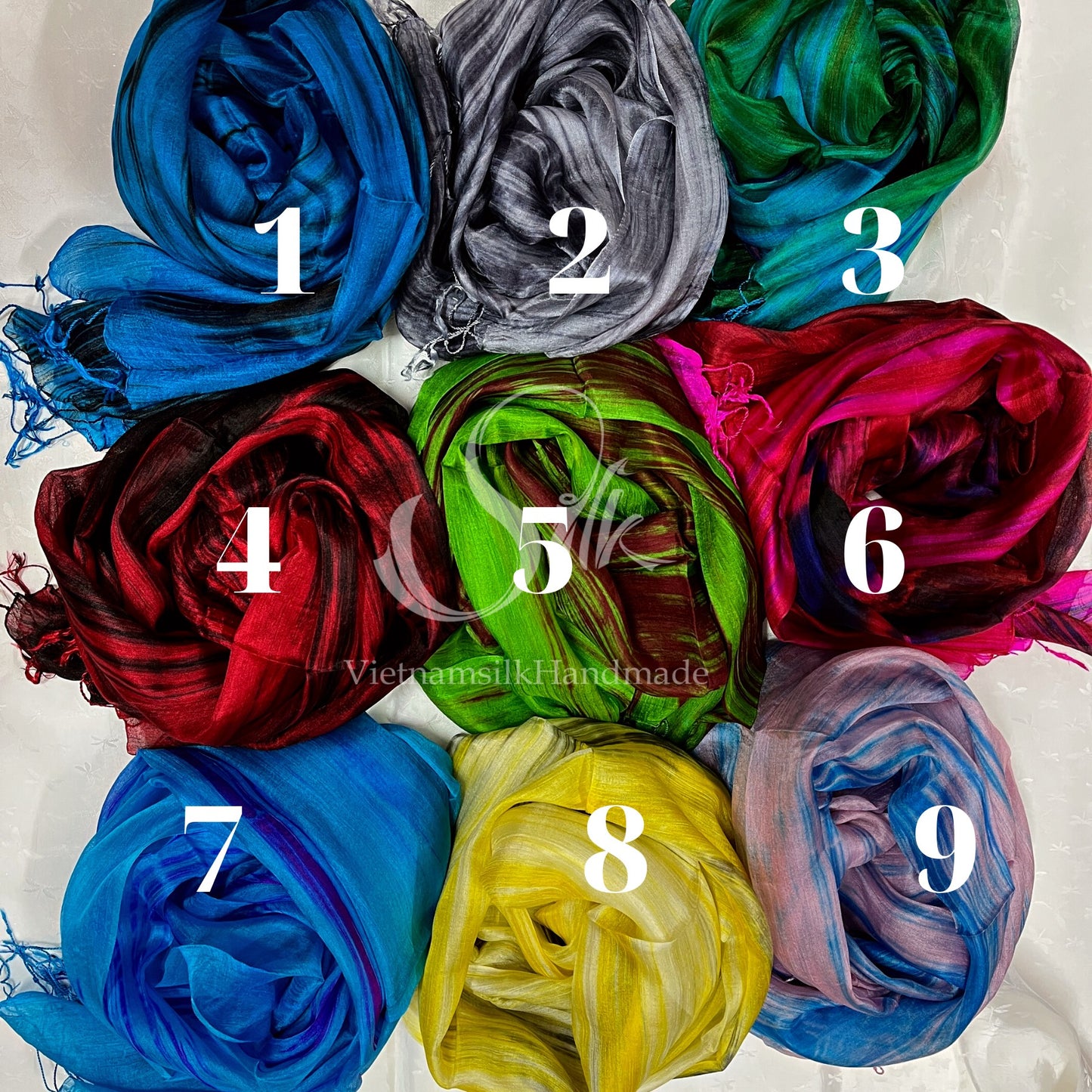 SILK SCARF |100% Natural Mulberry silk| Tassels Silk Scarves| Hand-dyed silk| Twisting Fringe Silk Scarves| Handmade Scarves| Made in Vietnam