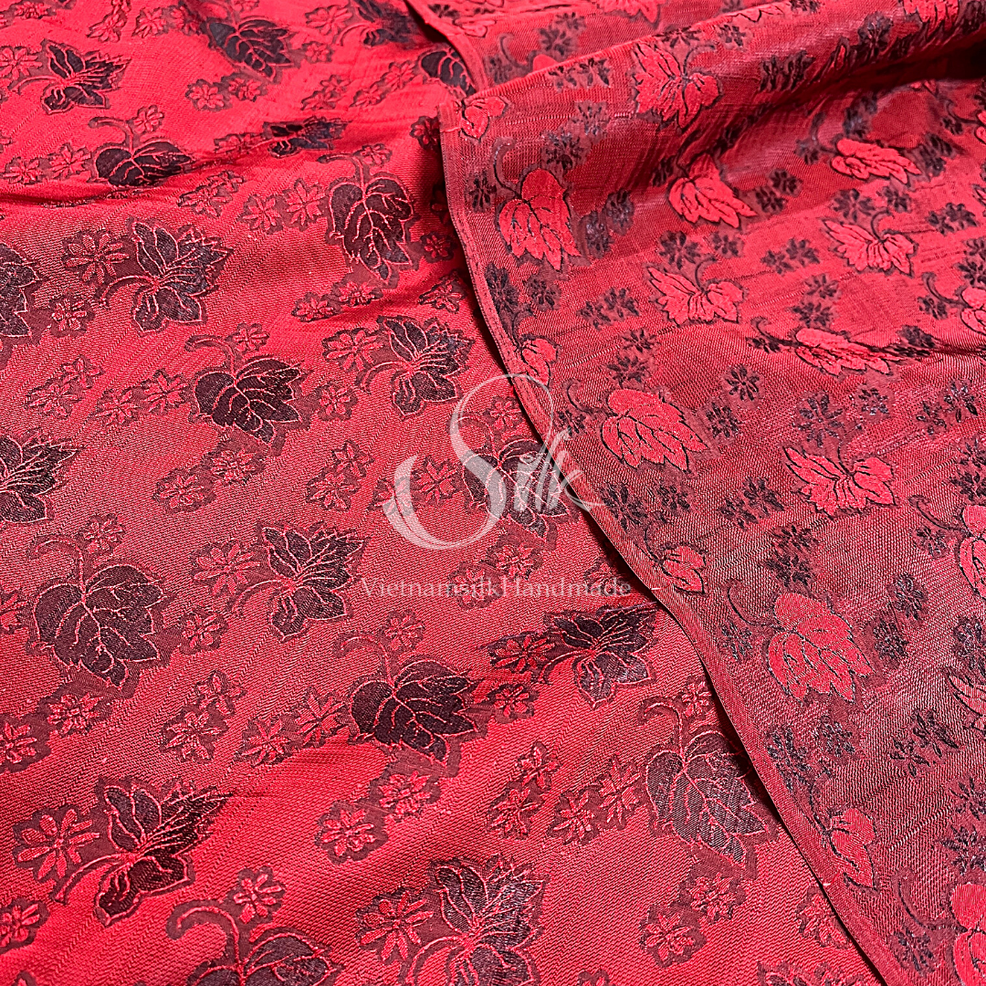 Red Silk fabric by the yard - Natural silk - Pure Mulberry Silk - Hand