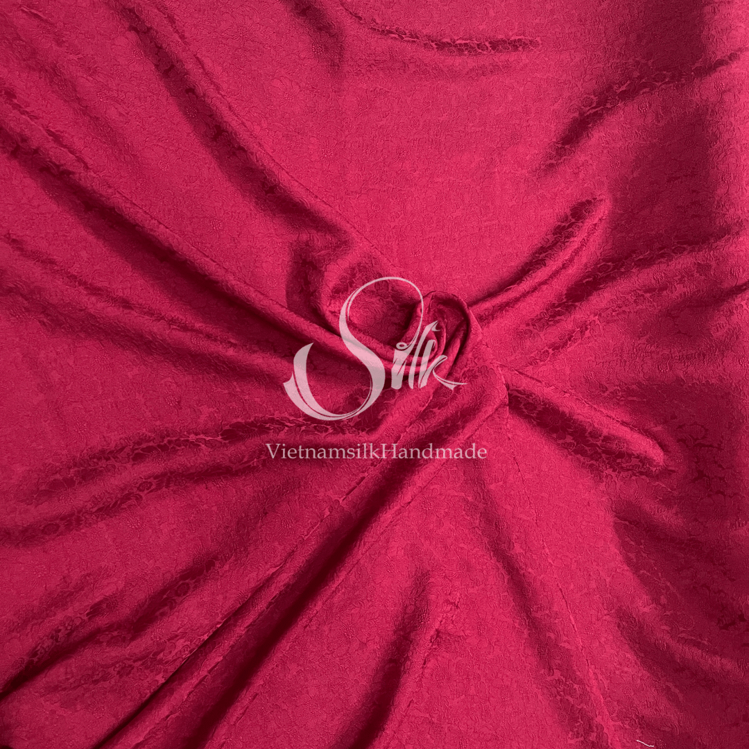 Premium Silk Fabric - Red Silk with Flowers - 100% PURE MULBERRY SILK fabric by the yard - Floral Silk - Luxury Silk - Natural silk - Handmade in VietNam