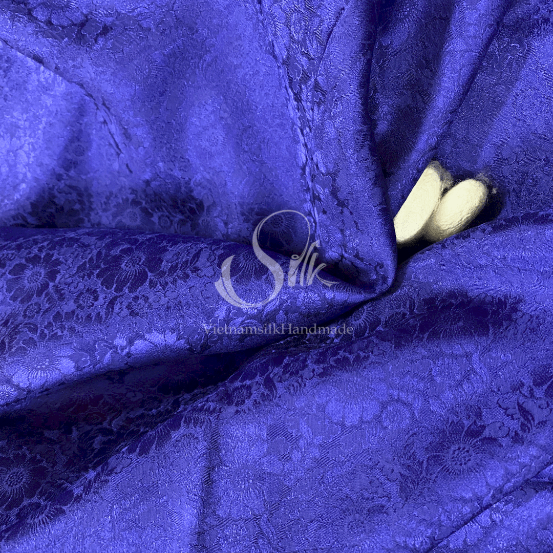 Premium Silk Fabric - Indigo Blue Floral Silk - HIGH-GRADE - 100% Mulberry Silk fabric by the yard - Luxury silk - Natural silk - Organic Silk - Handmade in Vietnam