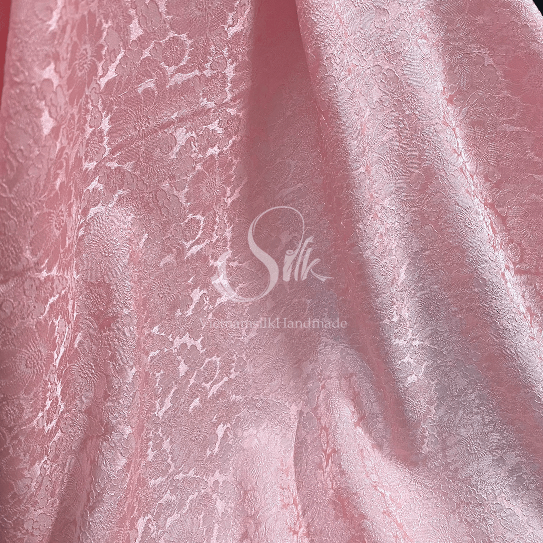 Premium Silk Fabric - Baby Pink Floral Silk - HIGH-GRADE - 100% Mulberry Silk fabric by the yard - Luxury silk - Natural silk - Organic Silk - Handmade in Vietnam