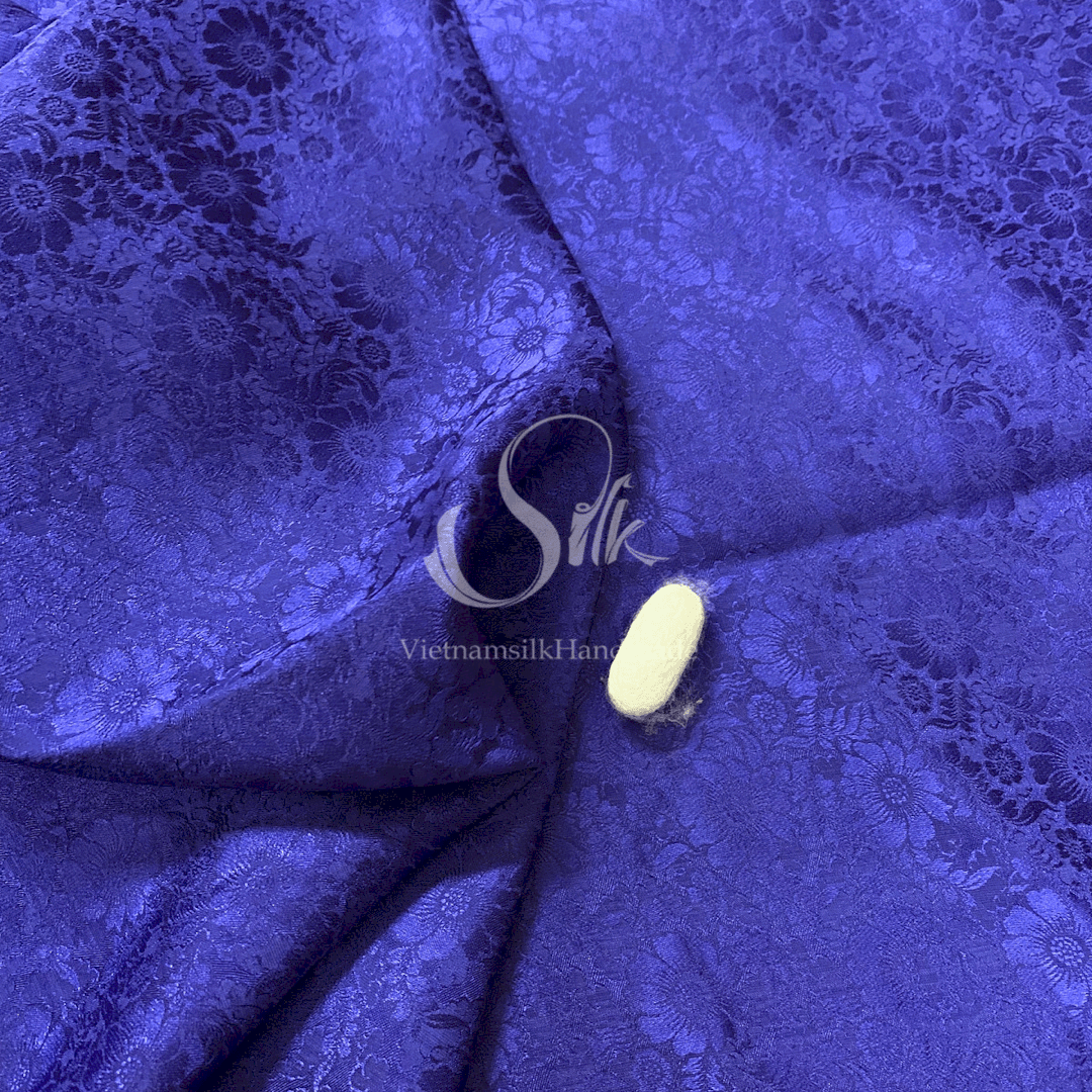 Premium Silk Fabric - Indigo Blue Floral Silk - HIGH-GRADE - 100% Mulberry Silk fabric by the yard - Luxury silk - Natural silk - Organic Silk - Handmade in Vietnam