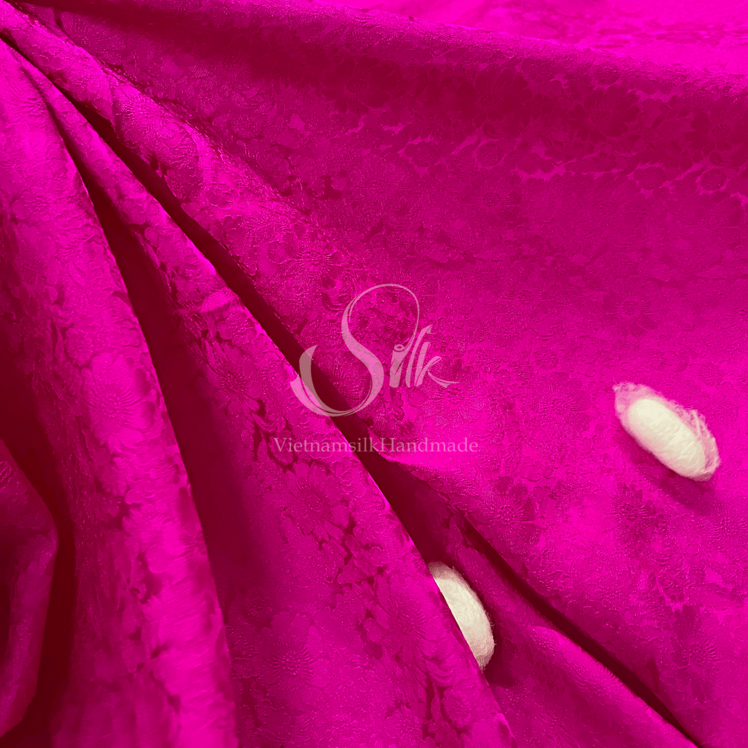 Premium Silk Fabric - Hot Pink Floral Silk - HIGH-GRADE - 100% Mulberry Silk fabric by the yard - Luxury silk - Natural silk - Organic Silk - Handmade in Vietnam