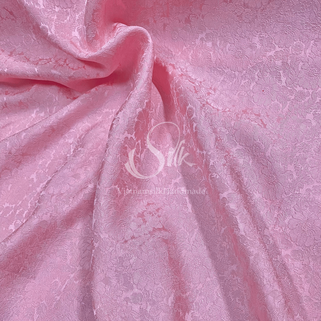Premium Silk Fabric - Baby Pink Floral Silk - HIGH-GRADE - 100% Mulberry Silk fabric by the yard - Luxury silk - Natural silk - Organic Silk - Handmade in Vietnam