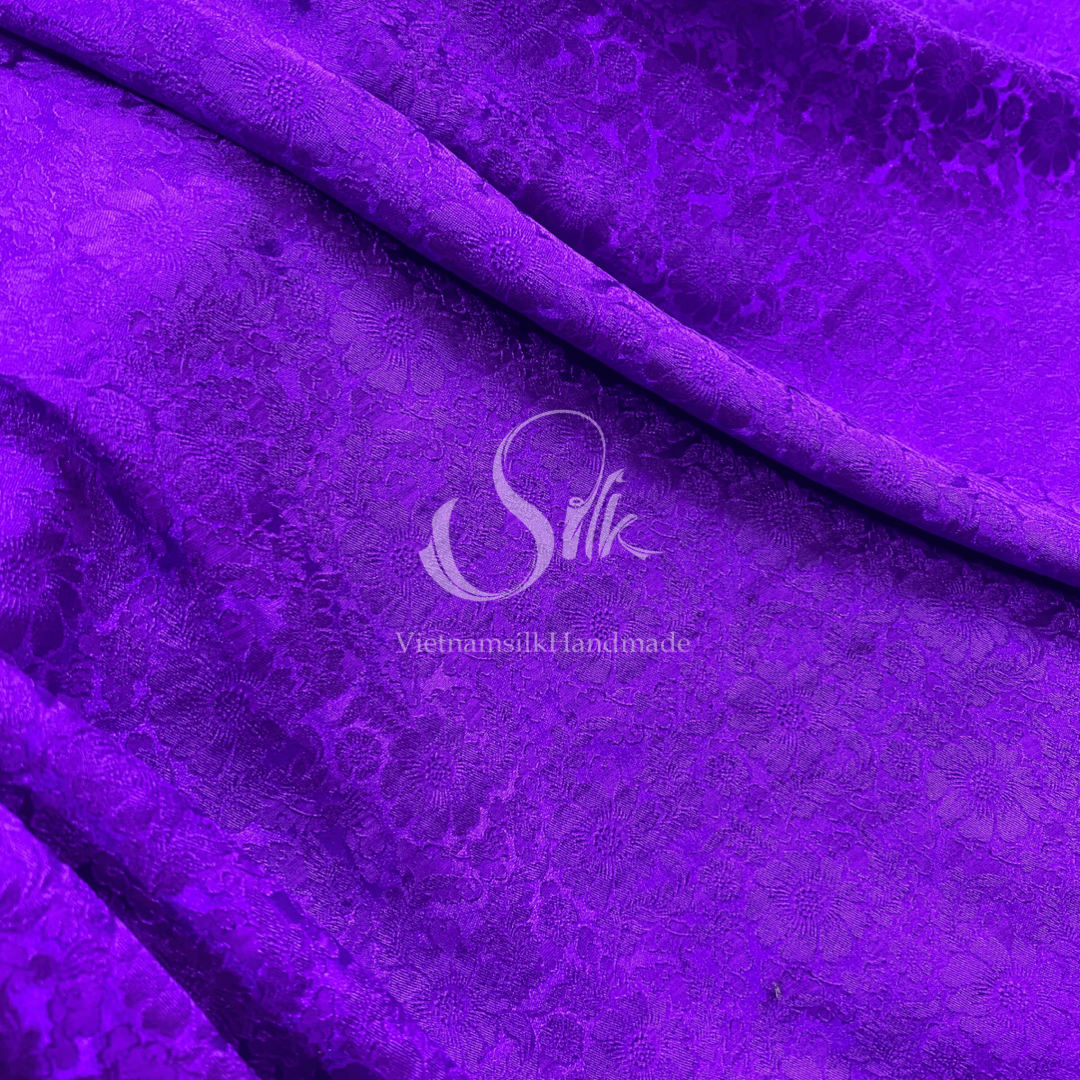 Premium Silk Fabric - Purple Floral Silk - HIGH-GRADE - 100% Mulberry Silk fabric by the yard - Luxury silk - Natural silk - Organic Silk - Handmade in Vietnam
