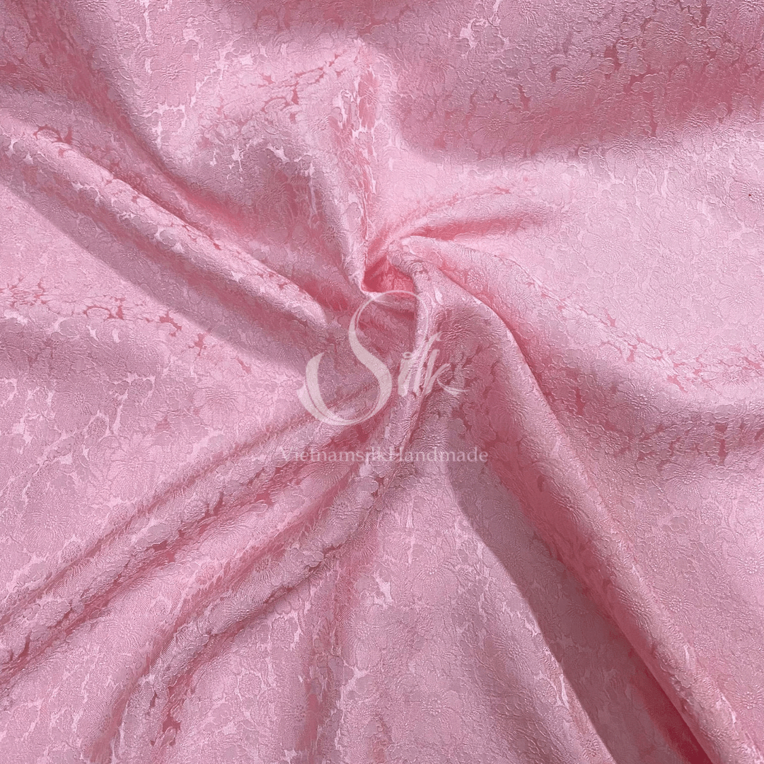 Premium Silk Fabric - Baby Pink Floral Silk - HIGH-GRADE - 100% Mulberry Silk fabric by the yard - Luxury silk - Natural silk - Organic Silk - Handmade in Vietnam
