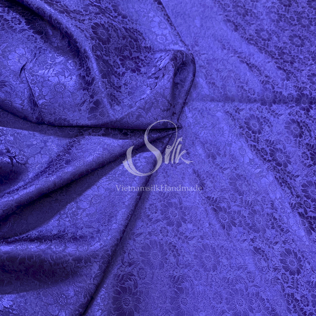 Premium Silk Fabric - Indigo Blue Floral Silk - HIGH-GRADE - 100% Mulberry Silk fabric by the yard - Luxury silk - Natural silk - Organic Silk - Handmade in Vietnam