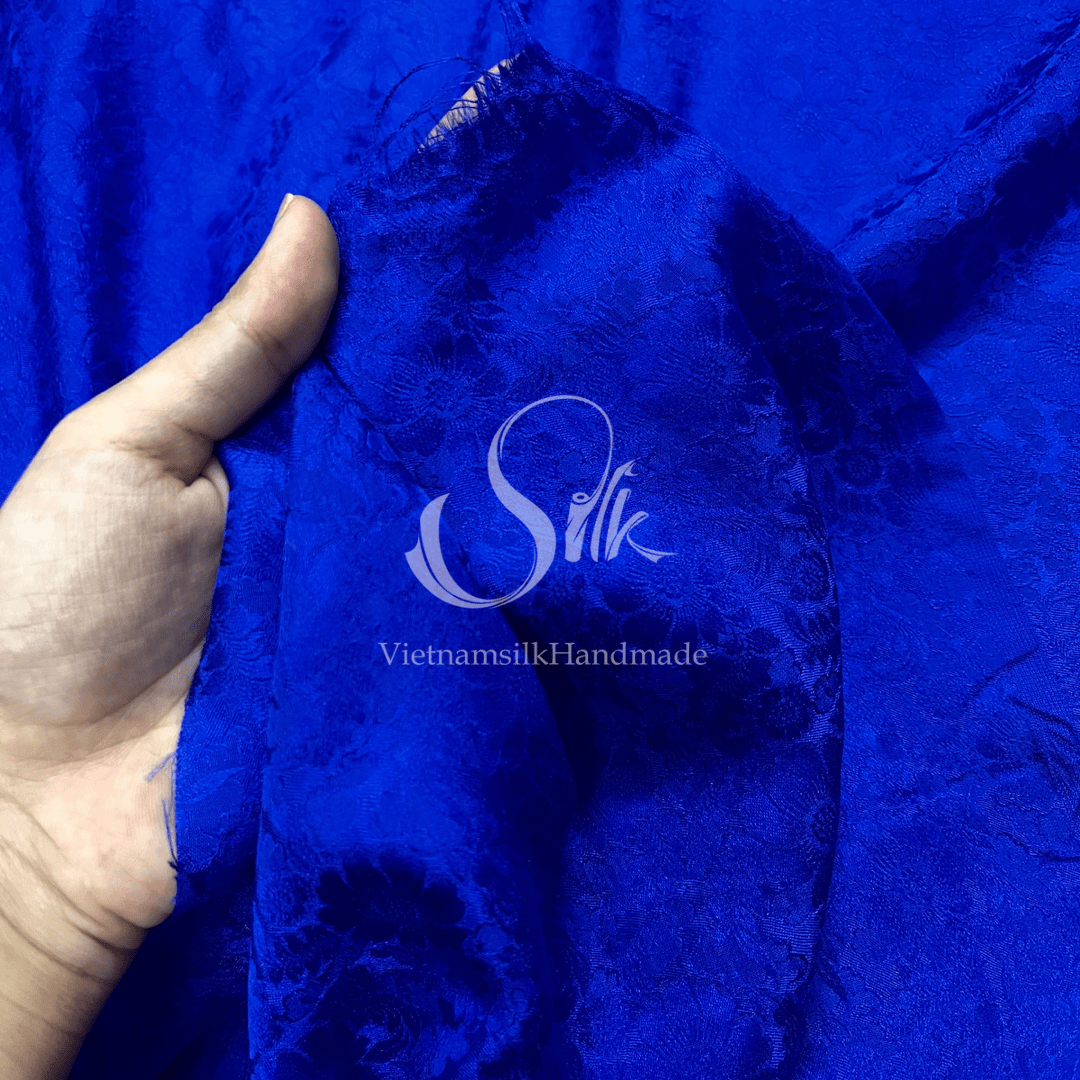 Premium Silk Fabric - Navy Blue Floral Silk - HIGH-GRADE - 100% Mulberry Silk fabric by the yard - Luxury silk - Natural silk - Organic Silk - Handmade in Vietnam