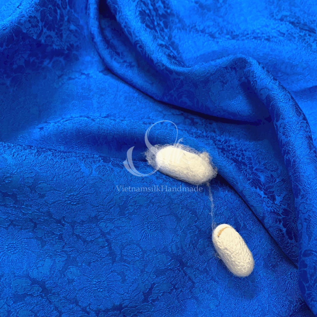 Premium Silk Fabric - Cobalt Blue Floral Silk - HIGH-GRADE - 100% Mulberry Silk fabric by the yard - Luxury silk - Natural silk - Organic Silk - Handmade in Vietnam