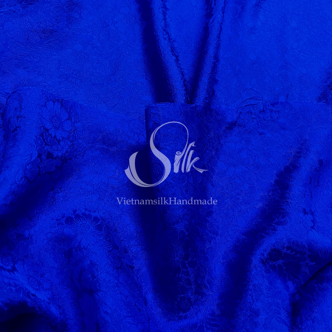 Premium Silk Fabric - Navy Blue Floral Silk - HIGH-GRADE - 100% Mulberry Silk fabric by the yard - Luxury silk - Natural silk - Organic Silk - Handmade in Vietnam