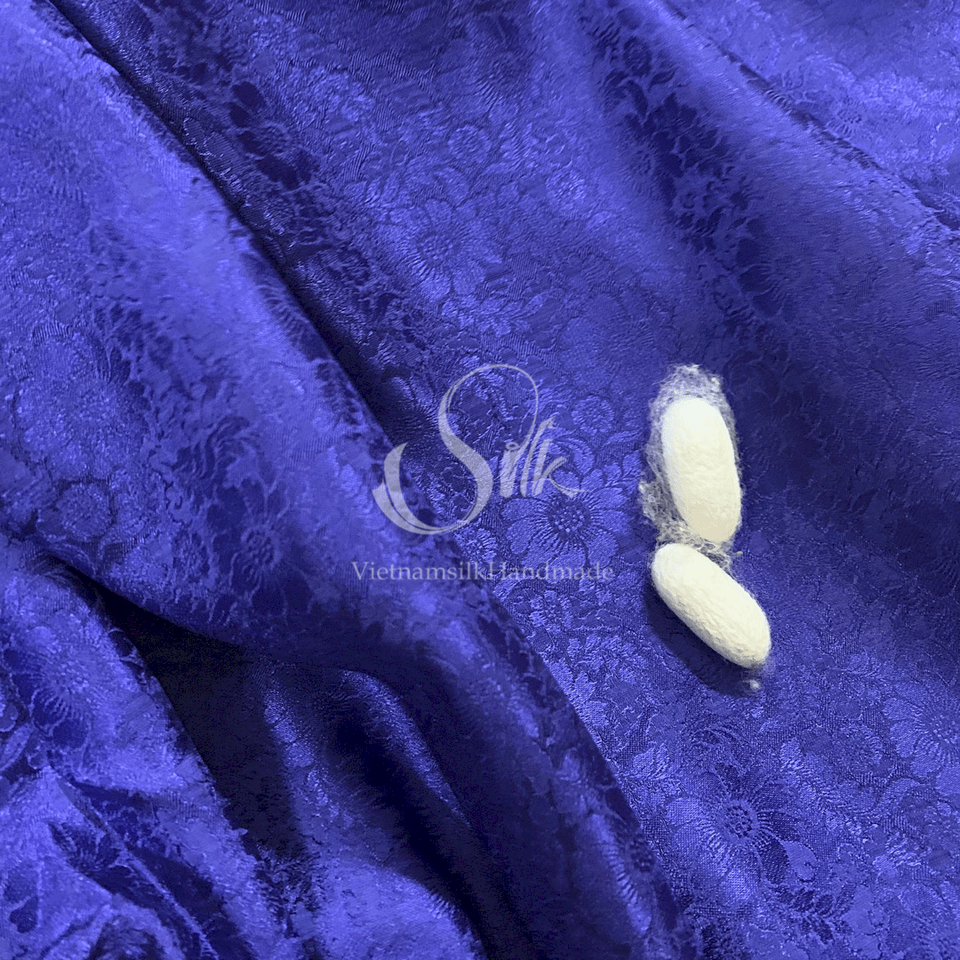 Premium Silk Fabric - Indigo Blue Floral Silk - HIGH-GRADE - 100% Mulberry Silk fabric by the yard - Luxury silk - Natural silk - Organic Silk - Handmade in Vietnam