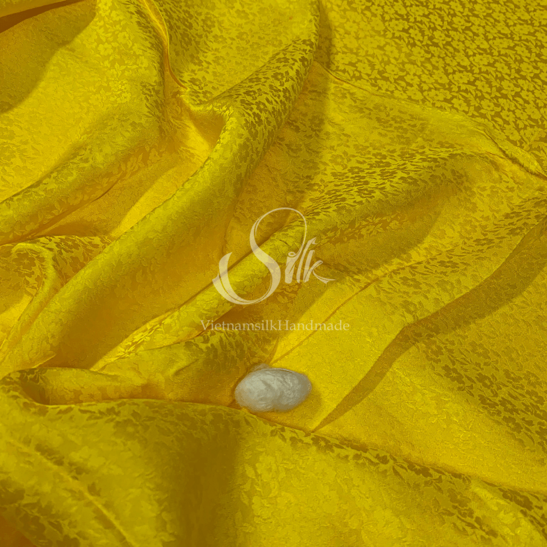 Premium Silk Fabric - Yellow Floral Silk - HIGH-GRADE - 100% Mulberry Silk fabric by the yard - Luxury silk - Natural silk - Organic Silk - Handmade in Vietnam