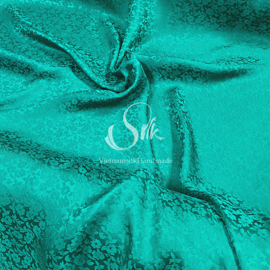 Premium Silk Fabric - Jade Green Floral Silk - HIGH-GRADE - 100% Mulberry Silk fabric by the yard - Luxury silk - Natural silk - Organic Silk - Handmade in Vietnam
