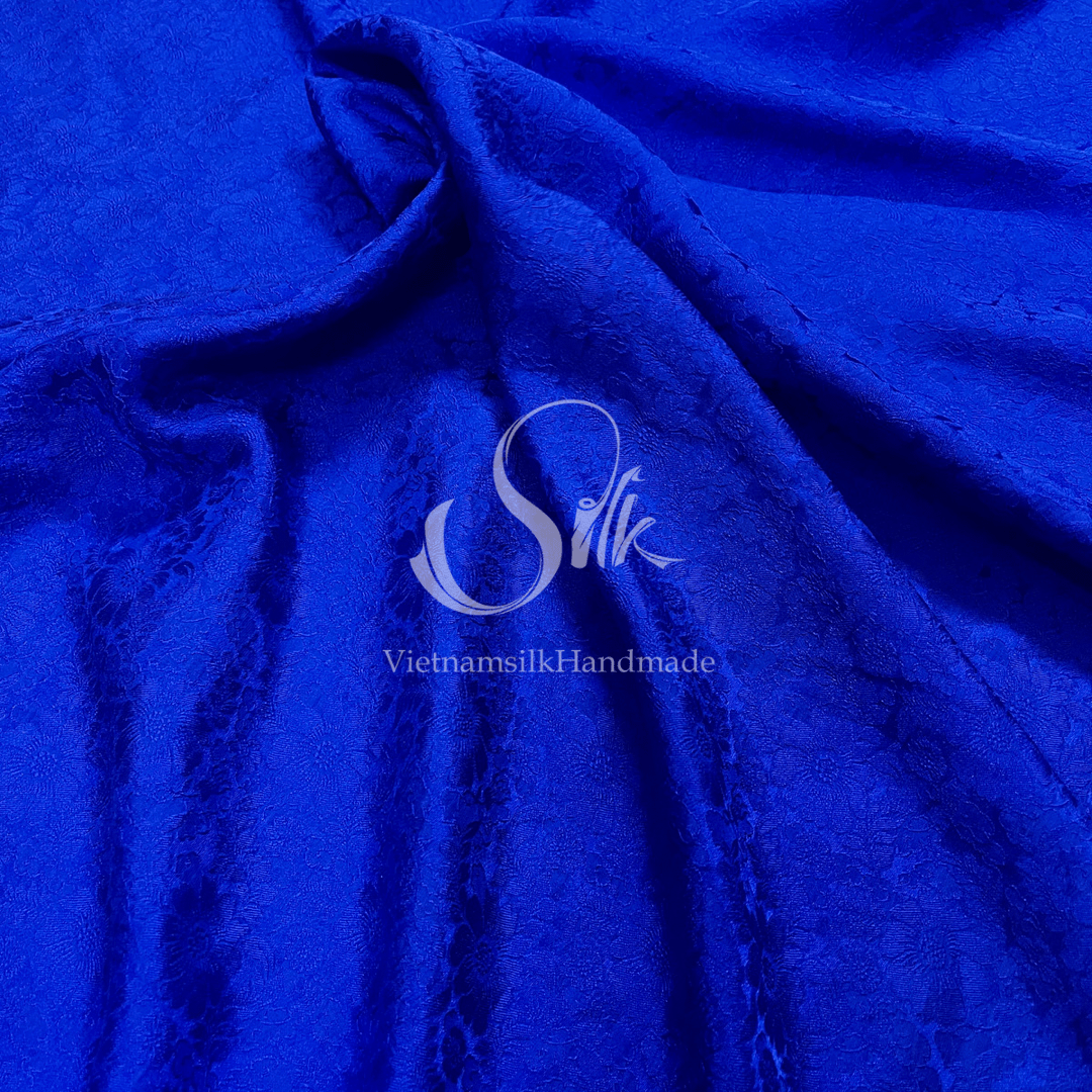 Premium Silk Fabric - Navy Blue Floral Silk - HIGH-GRADE - 100% Mulberry Silk fabric by the yard - Luxury silk - Natural silk - Organic Silk - Handmade in Vietnam