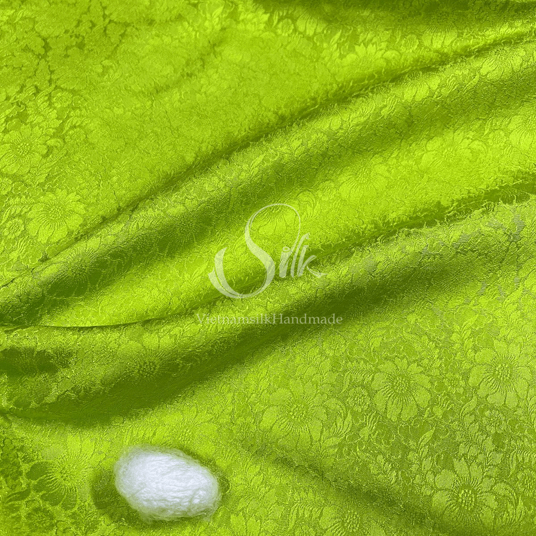 Premium Silk Fabric - Chartreuse Green Silk - HIGH-GRADE - 100% Mulberry Silk fabric by the yard - Luxury silk - Natural silk - Organic Silk - Handmade in Vietnam